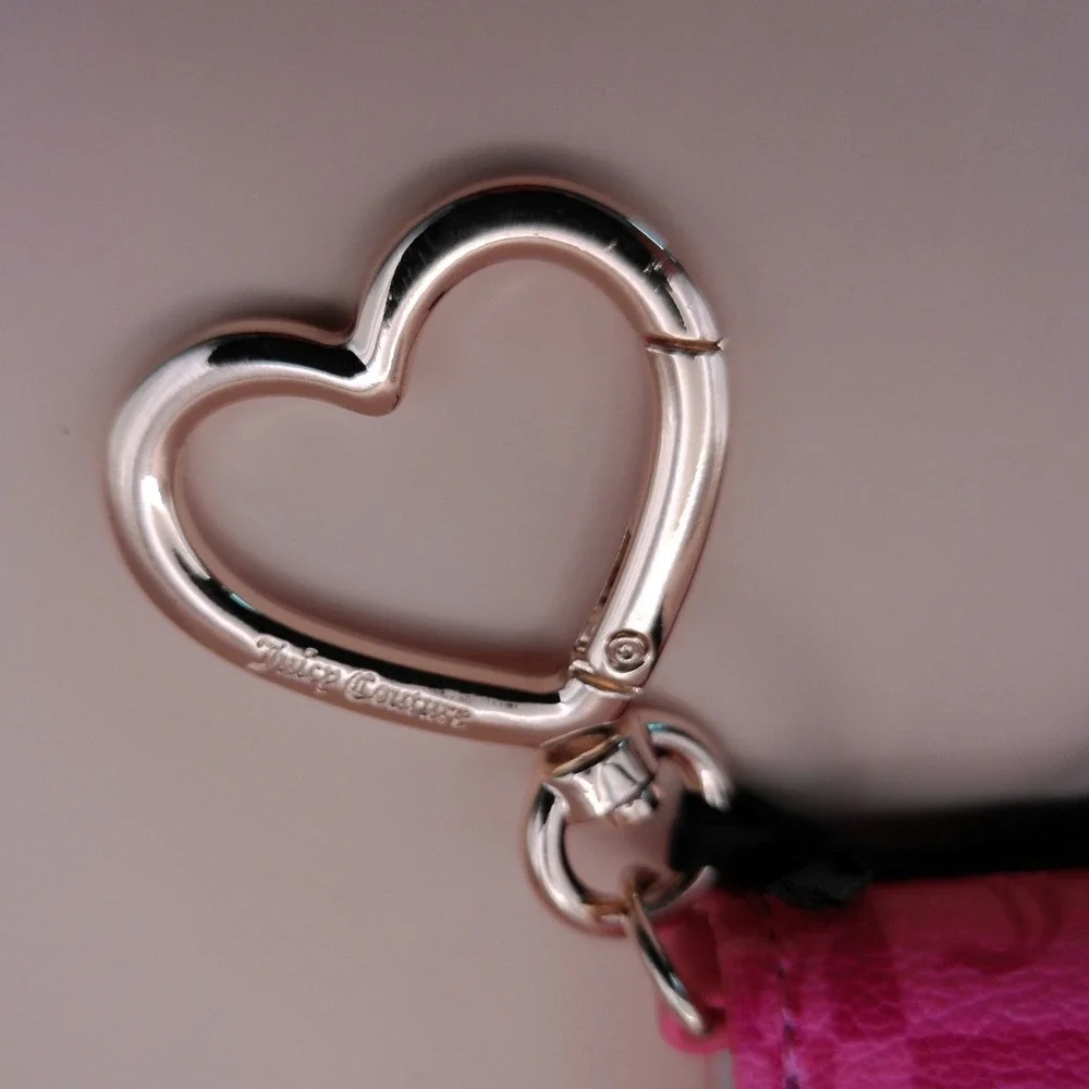 Juicy Couture Pink Lemonade Monogram Tab Card Wallet Y2K Heart Clip Keyring NEW